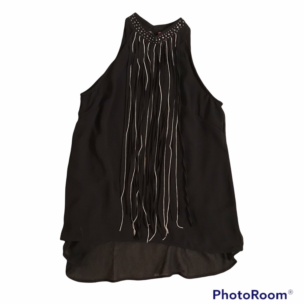 Body Central Fringe Silver Chain High Neck Top S
